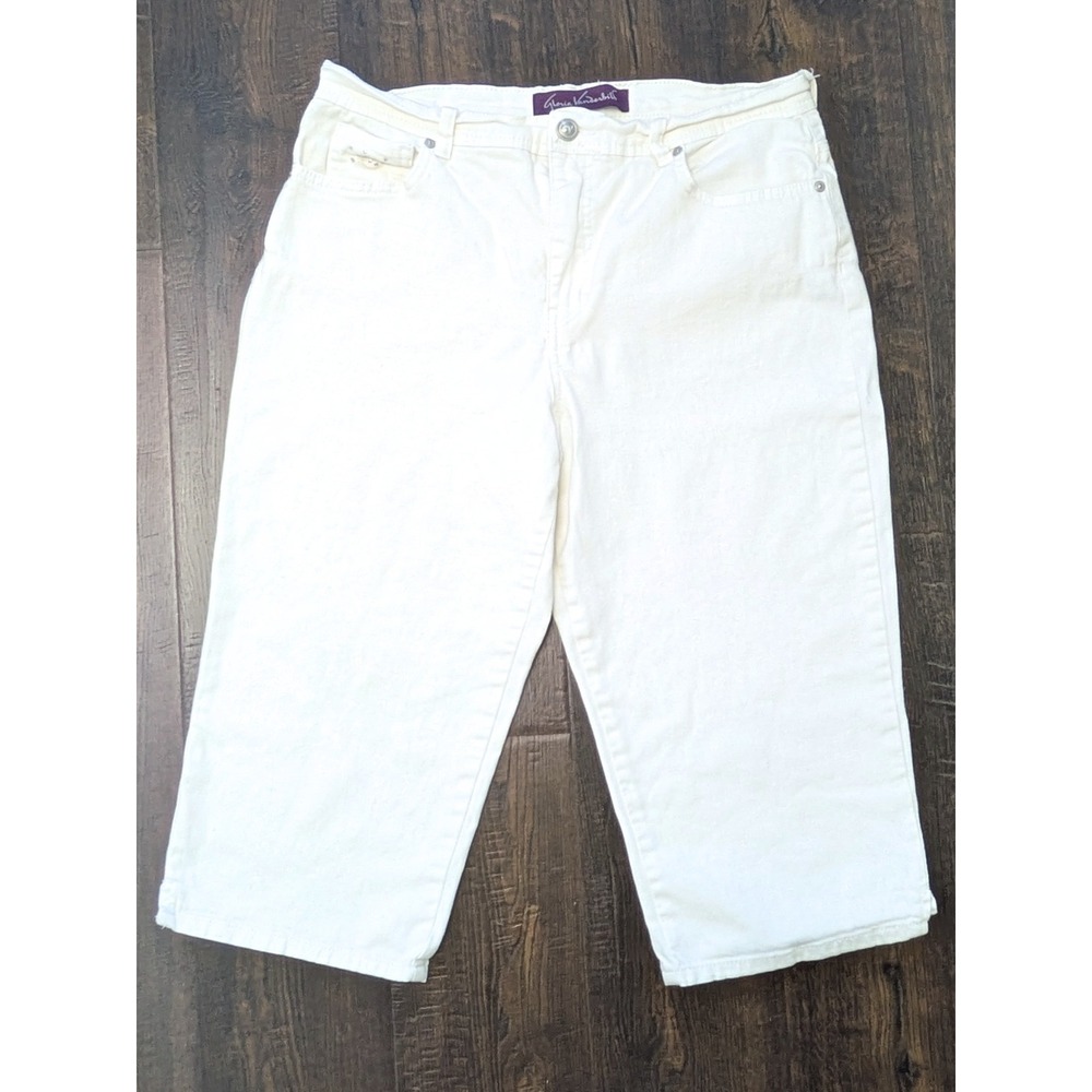 Gloria Vanderbilt White Denim Capri Pants Rhinestone Pocket Womens 10 Stretch